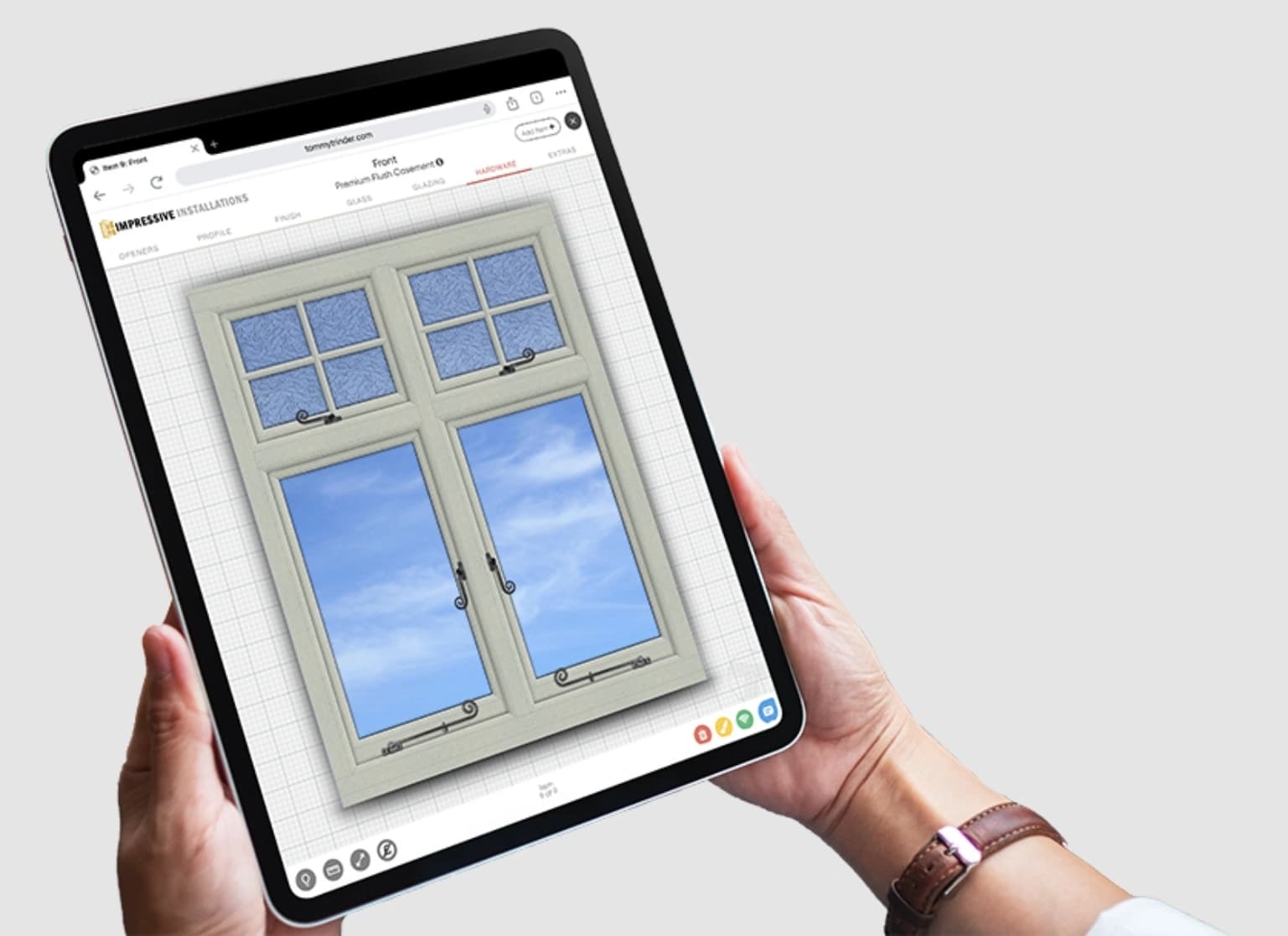 Detailed window design plans and material samples