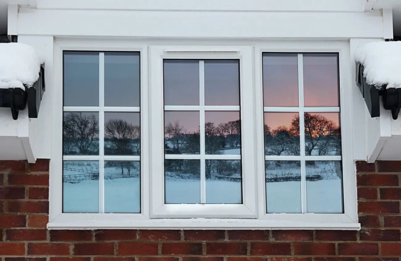 Living room with large double glazed windows creating a bright, energy efficient space with excellent noise reduction