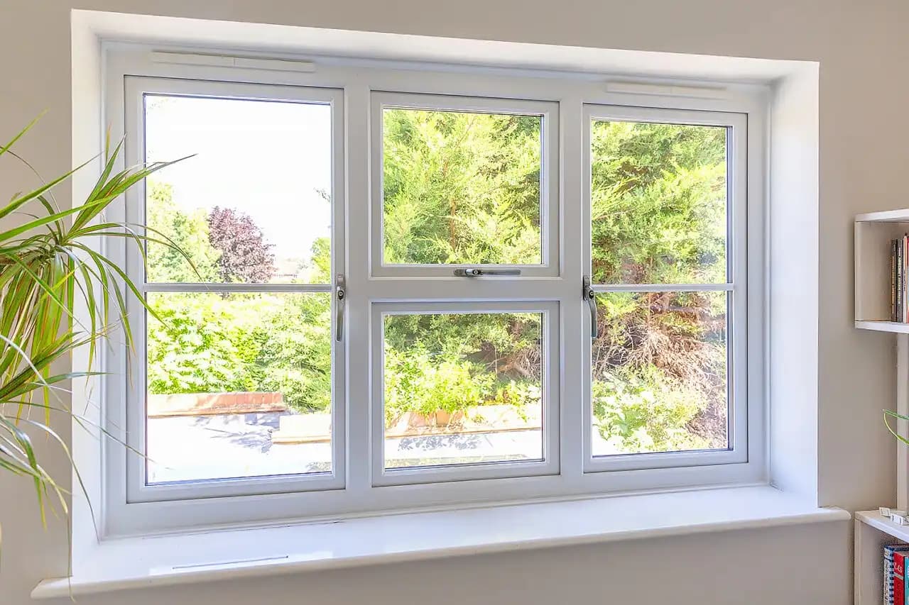 Living room with triple glazed windows demonstrating condensation-free glass even in extreme temperature differences
